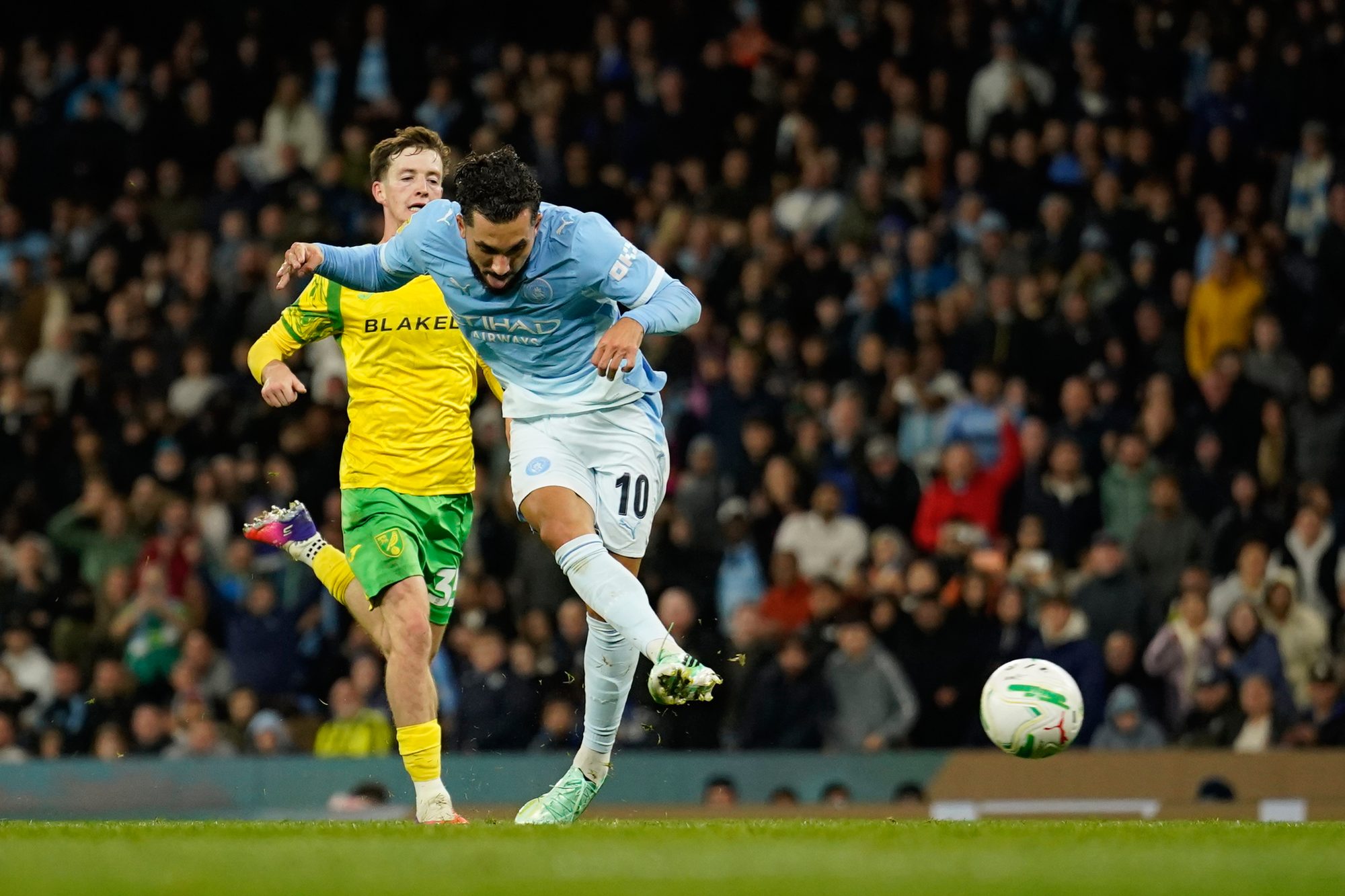 Rayan Cherki celebrates scoring for Manchester City against Sunderland, one of his three Premier League goals this season